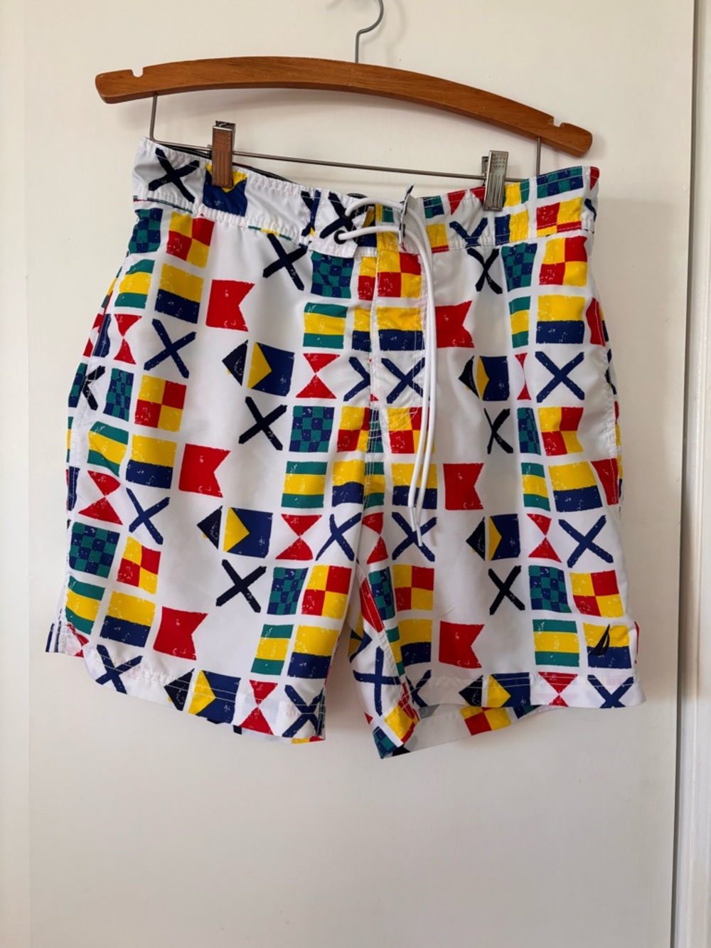 Men's White Nautical Flag Swim Trunks